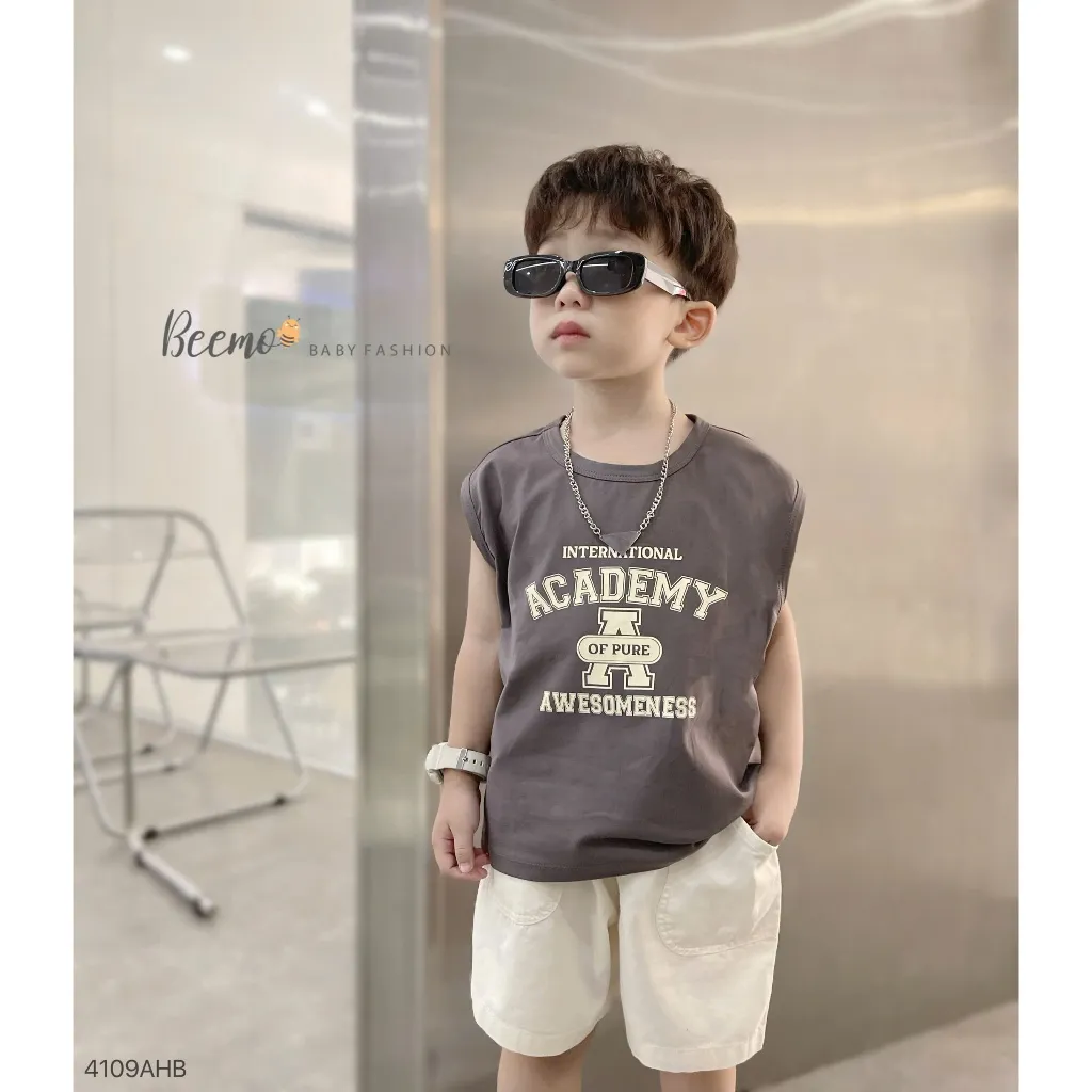 Ảnh Áo ba lỗ Beemo in chữ ACADEMY vải cotton mềm mịn đi học đi chơi cho bé trai từ 9-24kg 4109AHB 3