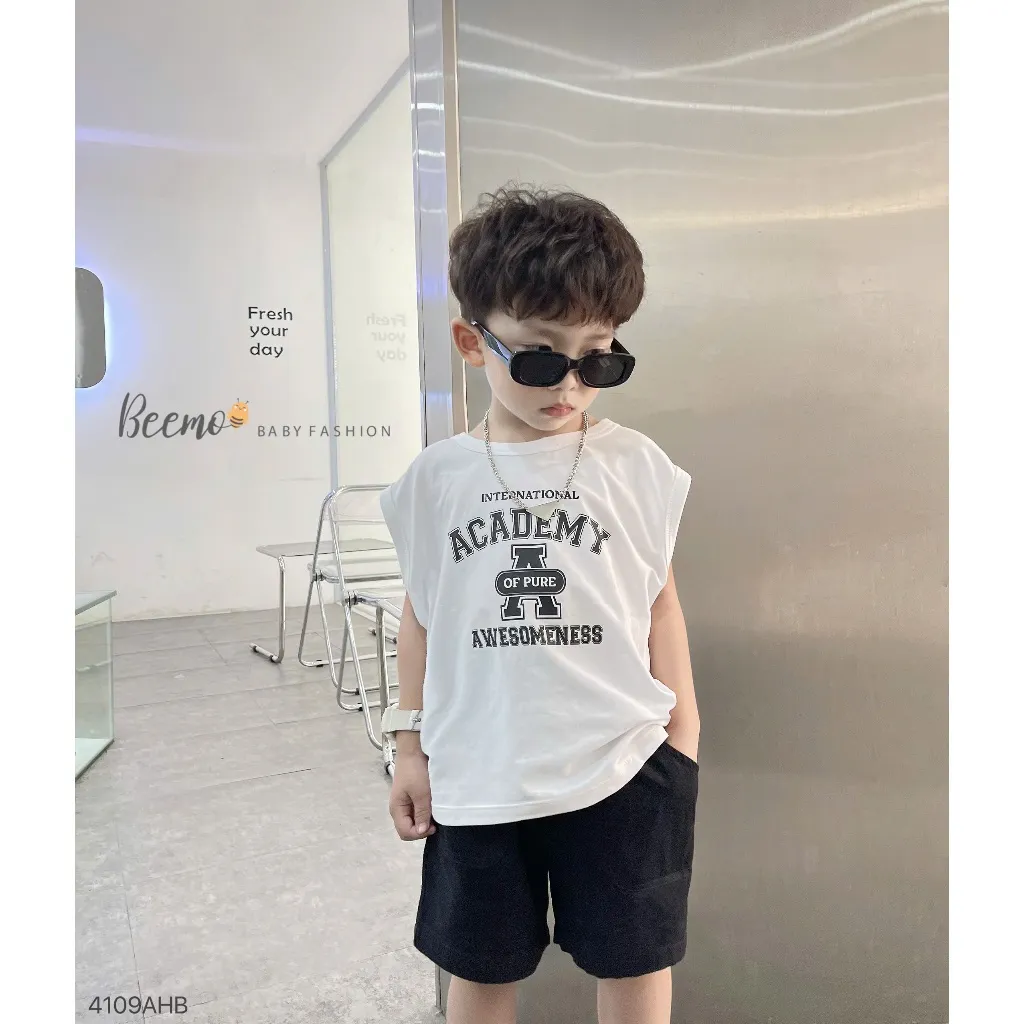 Ảnh Áo ba lỗ Beemo in chữ ACADEMY vải cotton mềm mịn đi học đi chơi cho bé trai từ 9-24kg 4109AHB 4