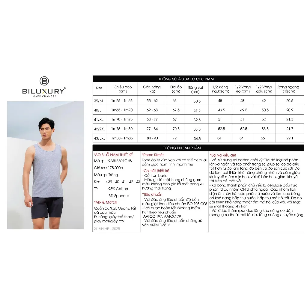 Ảnh Áo Ba Lỗ Biluxury Áo Thun Tank Top Cotton 8ABLB002 - 8ABLB001 Mềm Mịn, Thoáng Mát, Co Giãn 2
