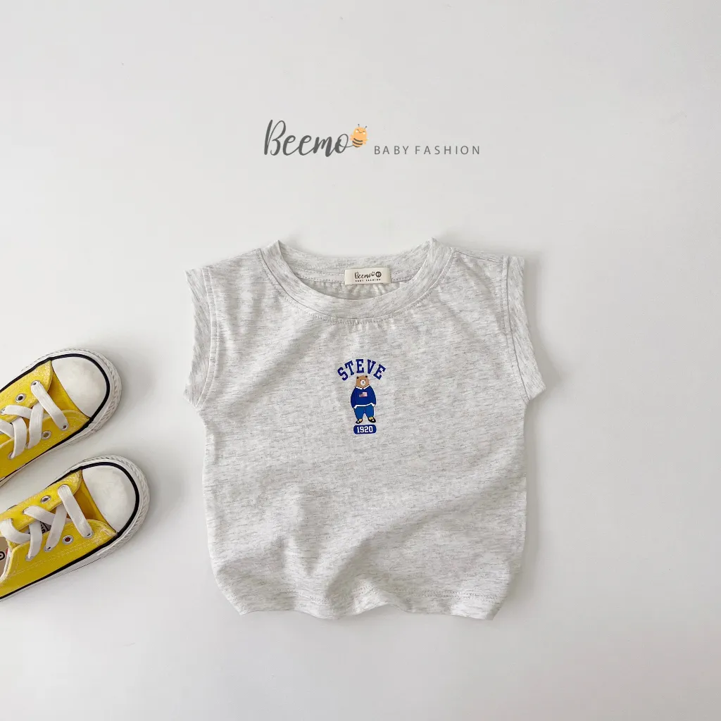 Ảnh Áo ba lỗ cho bé Trai Gái Beemo Chất liệu cotton mềm min, họa tiết gấu Steve, 4 màu cực xinh B078 3