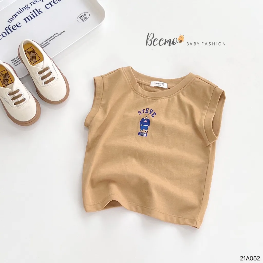 Ảnh Áo ba lỗ cho bé Trai Gái Beemo Chất liệu cotton mềm min, họa tiết gấu Steve, 4 màu cực xinh B078 4