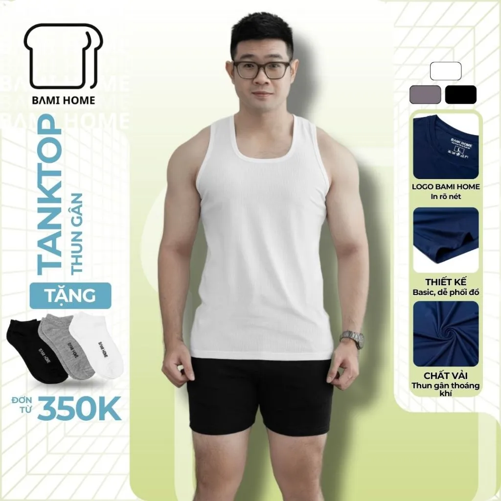 Ảnh Áo ba lỗ nam vải thun gân co giãn BAMIHOME áo tanktop nam tập gym thoáng mát sát nách ATT05 1
