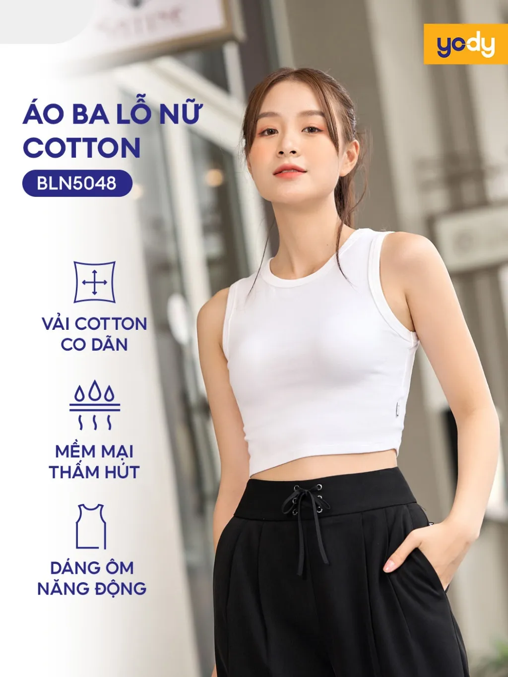 Ảnh Áo ba lỗ nữ YODY croptop hack dáng chất liệu cotton mềm mịn co giãn - BLN5048 1