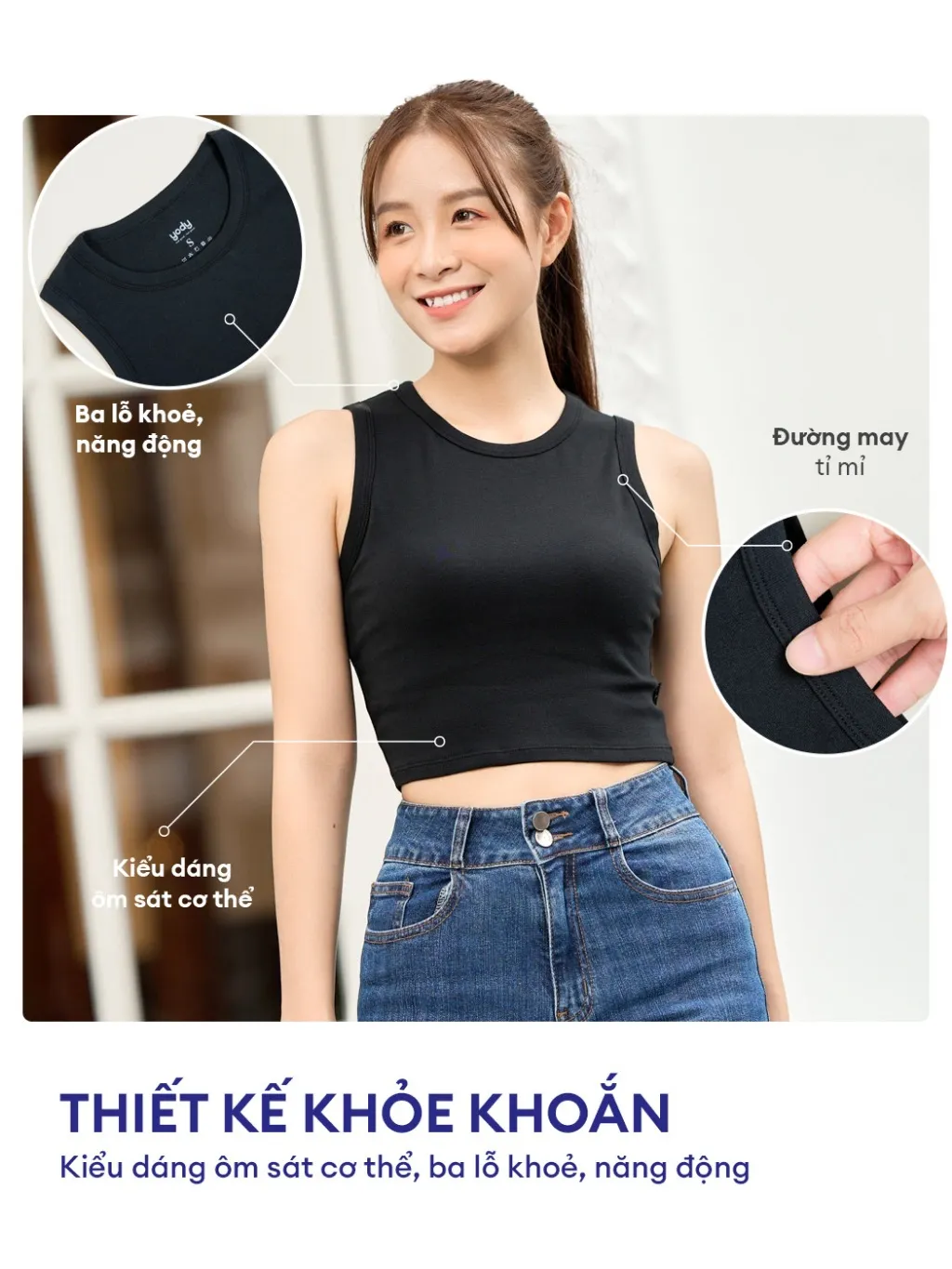 Ảnh Áo ba lỗ nữ YODY croptop hack dáng chất liệu cotton mềm mịn co giãn - BLN5048 4