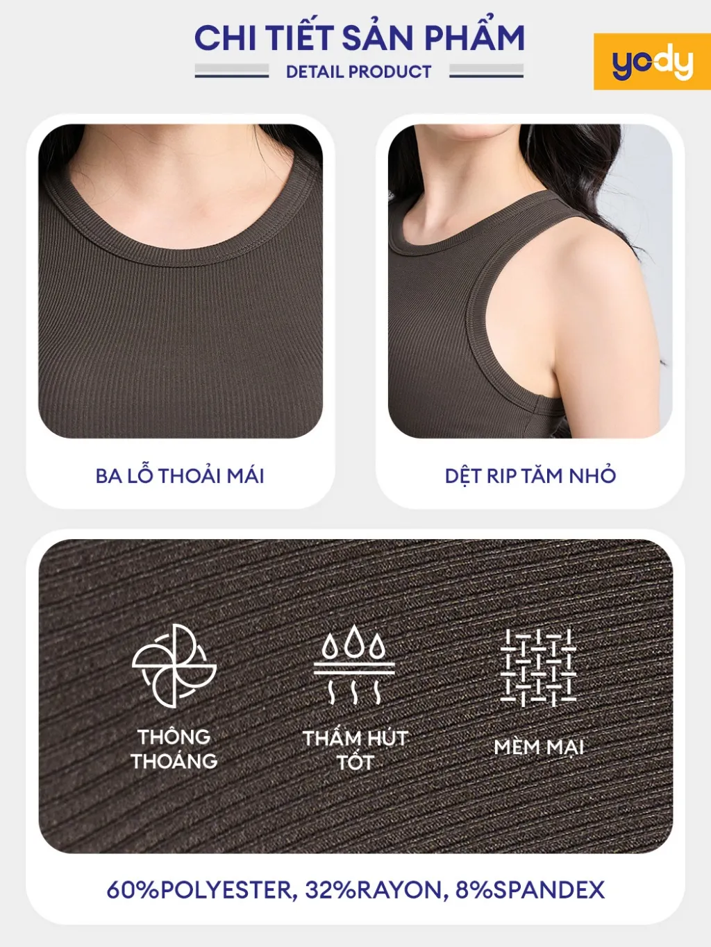 Ảnh Áo ba lỗ nữ YODY dáng croptop, cá tính, năng động, thun ôm co giãn, thoải mái BLN7052 2