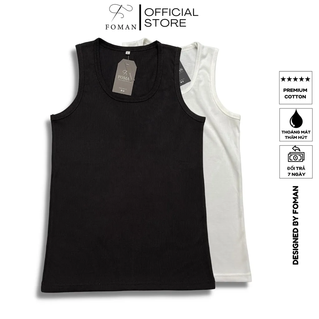 Ảnh Áo Ba Lỗ Thun Gân Tank Top Nam Nữ FOMAN Form Body Classic, Cổ Tròn Vải Cotton Tăm Gân Sợi Tự Nhiên Thoáng Mát Tôn Dáng 1