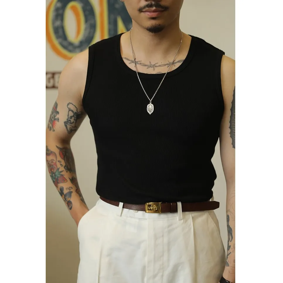 Ảnh Áo Ba Lỗ Thun Gân Tank Top Nam Nữ FOMAN Form Body Classic, Cổ Tròn Vải Cotton Tăm Gân Sợi Tự Nhiên Thoáng Mát Tôn Dáng 3