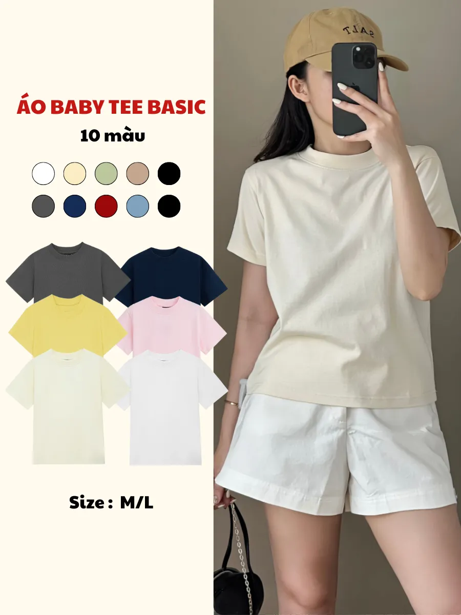 Ảnh Áo baby tee trơn basic cổ tròn nhiều màu TiQi Jeans chất cotton co giãn 2 chiều AB-01 1