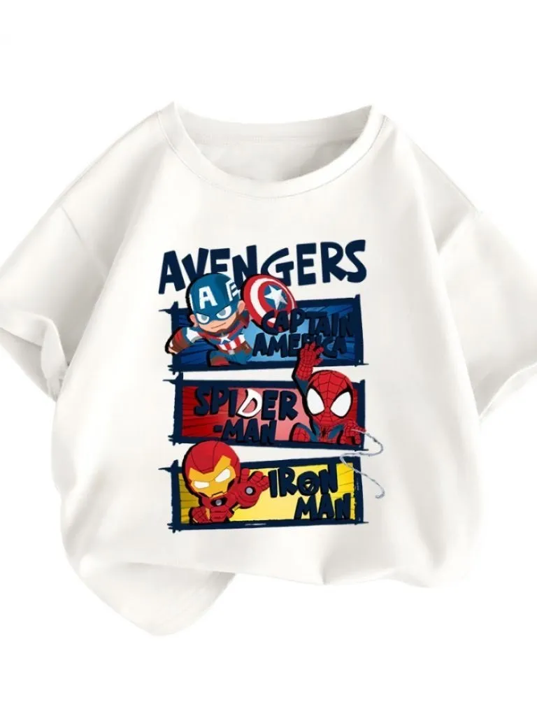 Ảnh Áo Bé Trai Áo Siêu Nhân Cho Bé Trai Áo Thun MARVEL Siêu Anh Hùng Chất Cotton Loại 1 Vải Chính Phẩm Babi mama AT01 2