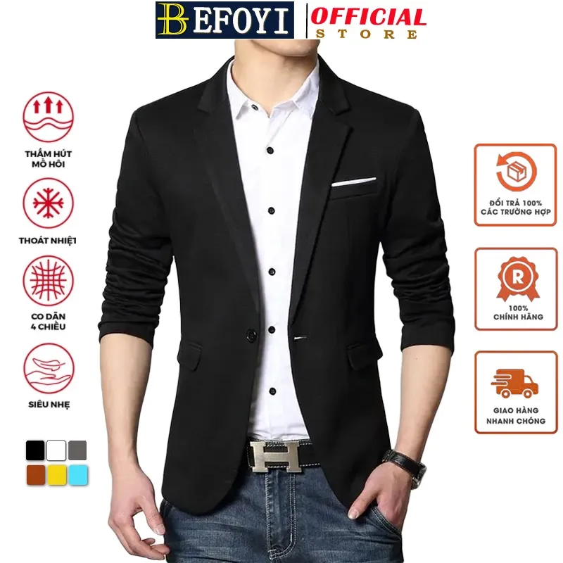 Ảnh Áo blazer BEFOYI tay dài ôm dáng vừa vặn nhiều màu sắc tùy chọn size S-5XL thời trang Hàn Quốc cơ bản dành cho nam 1
