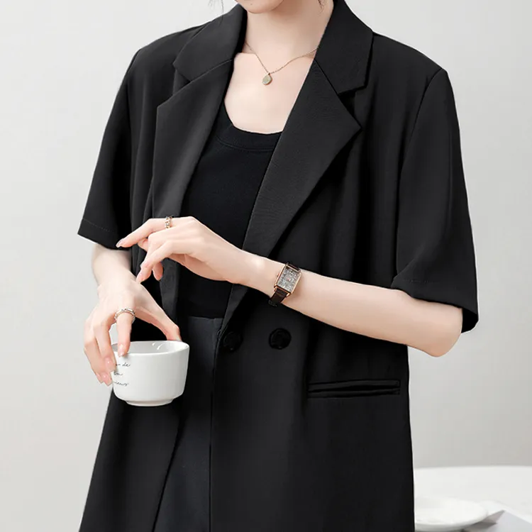 Ảnh Áo blazer khoác vest nữ tay ngắn túi mổ THOCA HOUSE trẻ trung thanh lịch dáng Hàn 2