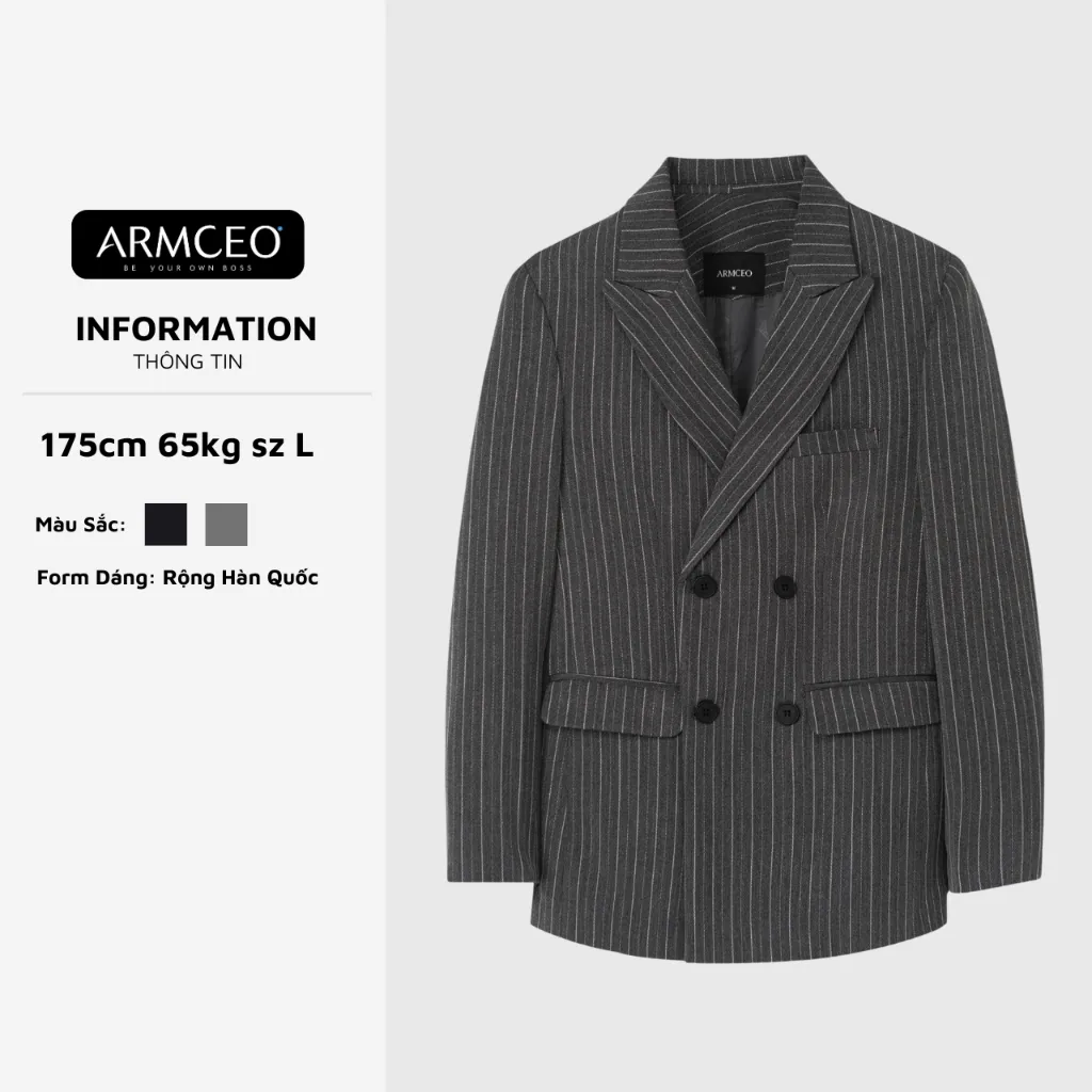 Ảnh Áo blazer nam nữ kẻ sọc unisex ARMCEO mới nhất chất liệu cotton spandex đứng form -ARK02 1