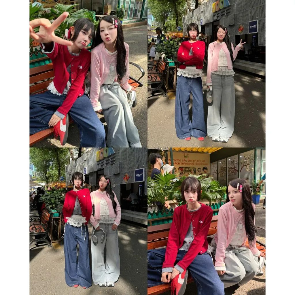 Ảnh 𝐊𝐈𝐋𝐋 𝐒𝐘𝐒𝐓𝐄𝐌 - Áo cardigan phối layer hai màu thun gân WESTIE hình thêu cún con 2