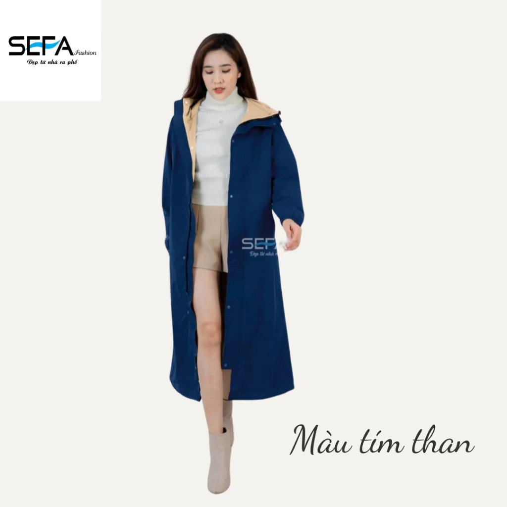 Ảnh Áo choàng áo mưa dáng dài măng tô đi đường tránh mưa tránh rét, có dây rút eo, 2 lớp phủ chống thấm nước, hàn nhiệt 2