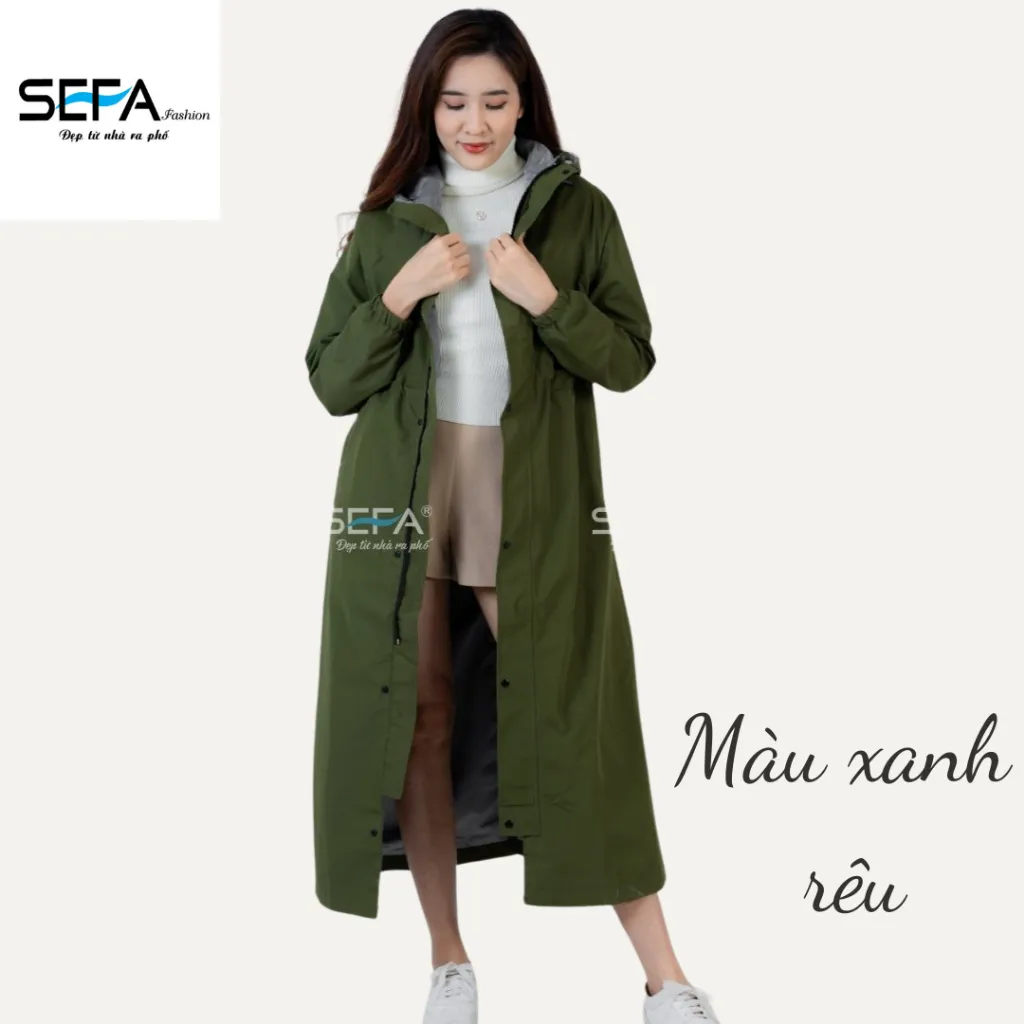 Ảnh Áo choàng áo mưa dáng dài măng tô đi đường tránh mưa tránh rét, có dây rút eo, 2 lớp phủ chống thấm nước, hàn nhiệt 4