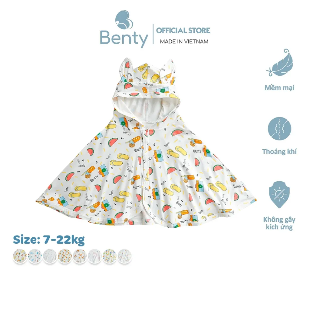 Ảnh Áo choàng BENTY họa tiết chống nắng đáng yêu cho bé trai, bé gái từ 7-22Kg chất liệu cotton cao cấp 1