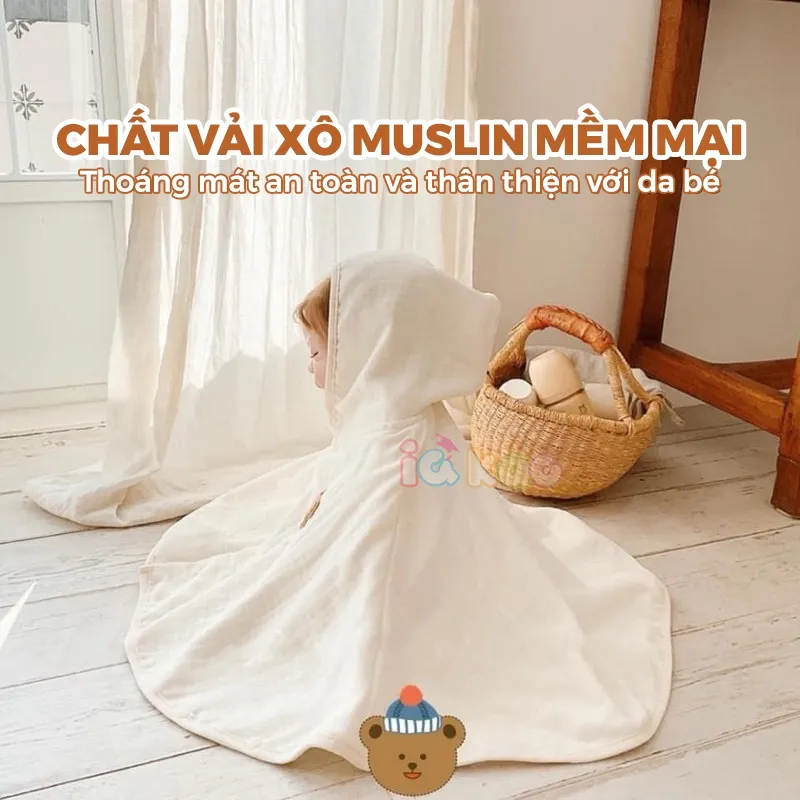 Ảnh Áo Choàng Chống Nắng Xô Muslin IQKAO Cho Bé 0-3 Tuổi Kèm Kính Chống Bụi, Thoáng Mát, Đa Năng 4 Mùa (3-14kg) 2