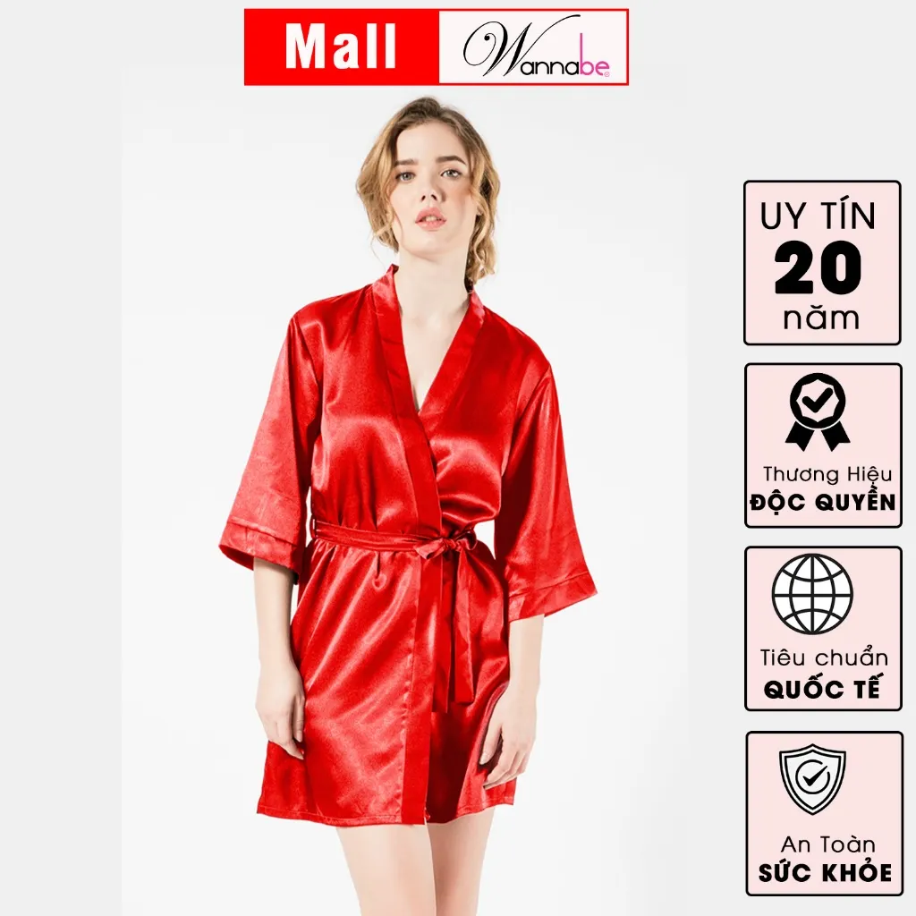 Ảnh Áo choàng ngủ lụa WANNABE áo khoác ngủ lụa kimono dạng cơ bản trơn đơn giản dễ mặc sang trọng KI010 2