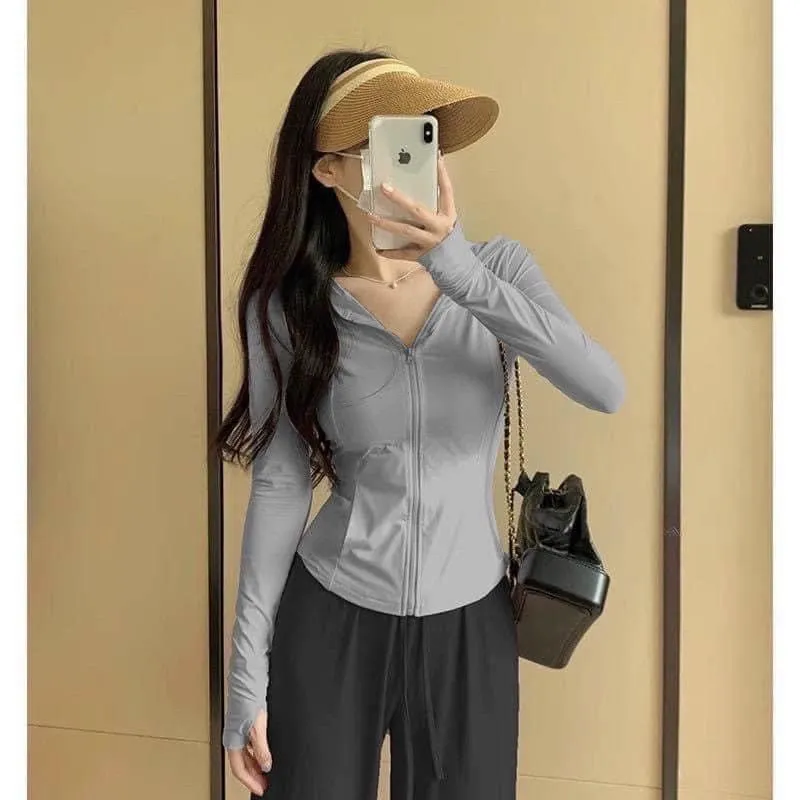 Ảnh Áo chống nắng nữ áo khoác chống nắng nữ chống tia cực tím UPF 50+ chất lụa băng ôm body co giãn thoáng mát silive 1