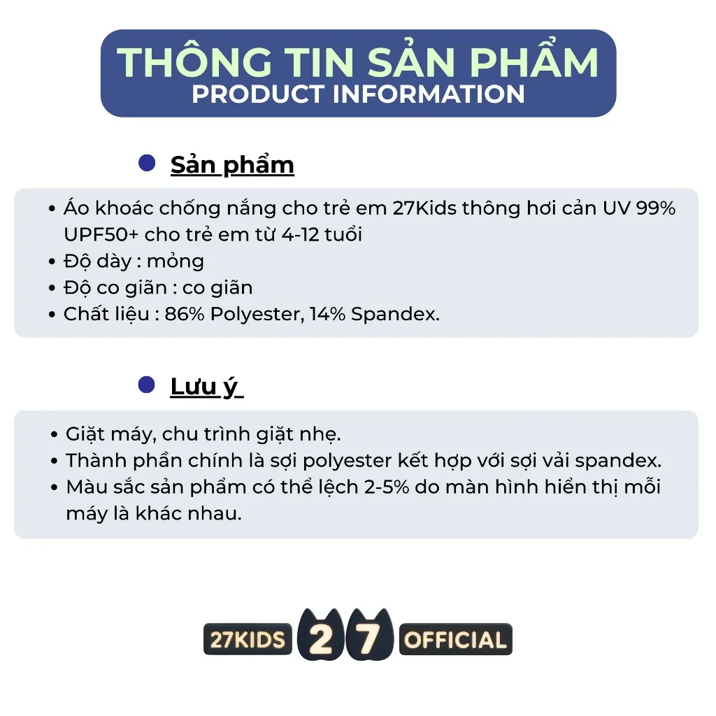 Ảnh Áo chống nắng trẻ em bé trai bé gái thun lạnh thoáng mát cản UV 99% UPF50+ cho bé 4-12 tuổi ULCO5 4
