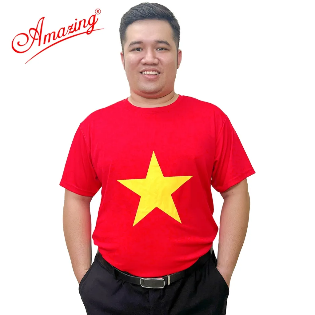 Ảnh Áo cờ đỏ sao vàng, áo thun cổ tròn nền đỏ in sao vàng, unisex, size từ 10 đến 100kg, Amazing 3