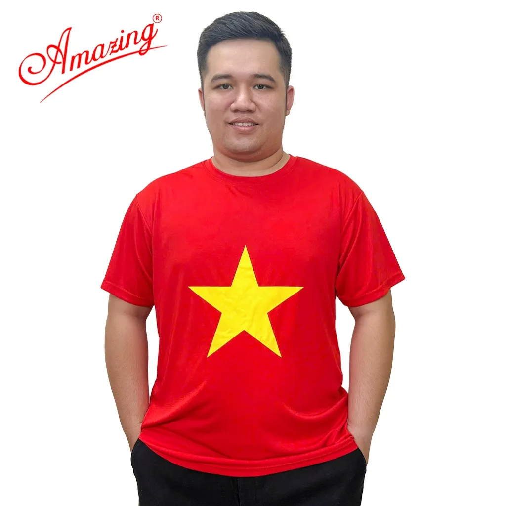 Ảnh Áo cờ đỏ sao vàng, áo thun cổ tròn nền đỏ in sao vàng, unisex, size từ 10 đến 100kg, Amazing 4