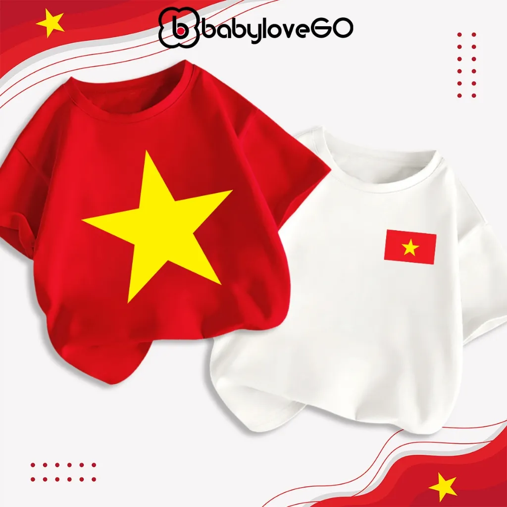 Ảnh Áo cờ đỏ sao vàng Việt Nam, áo thun cho bé chất cotton mềm mịn BabyloveGO 1