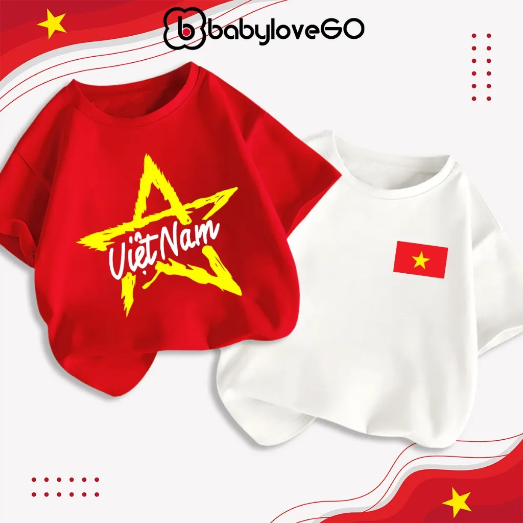 Ảnh Áo cờ đỏ sao vàng Việt Nam, áo thun bé trai chất cotton mềm mịn BabyloveGO 1