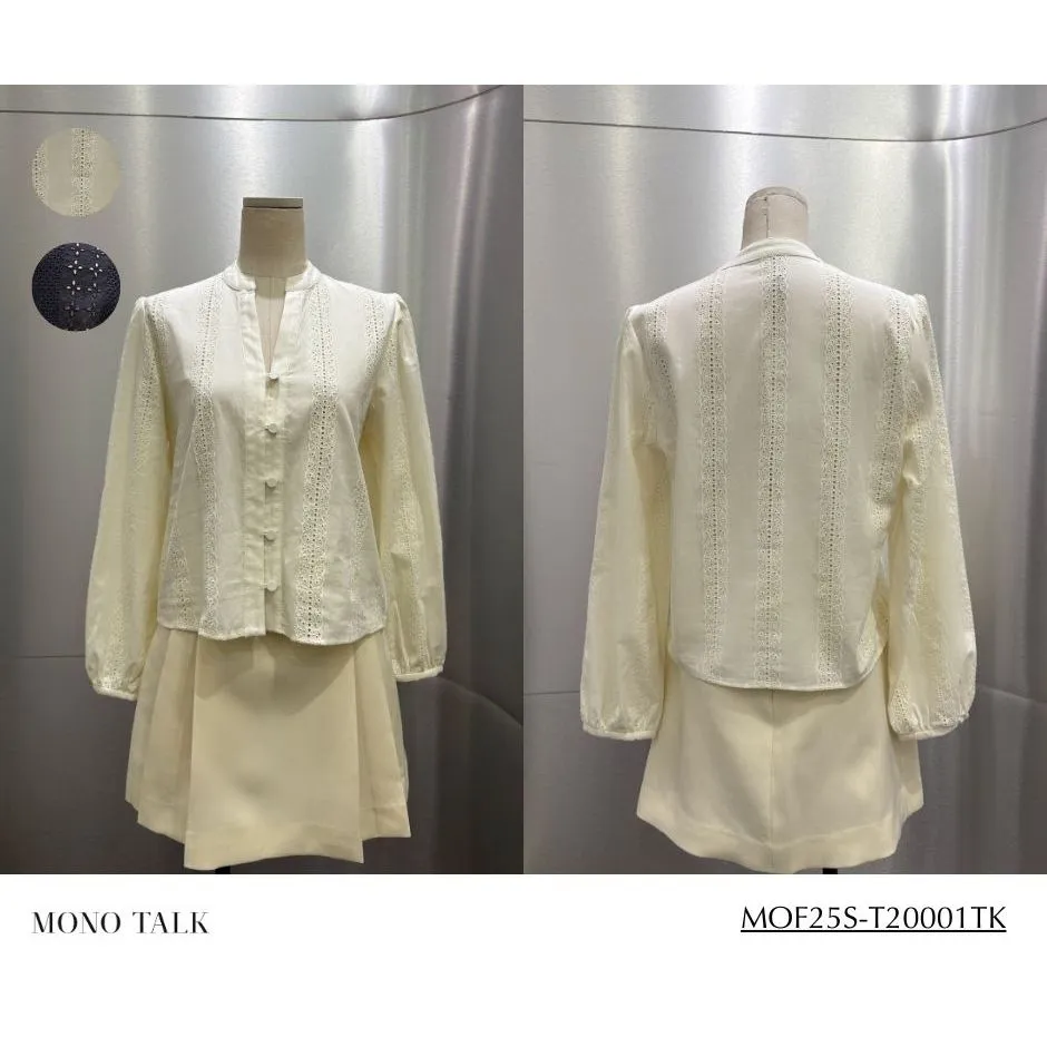 Ảnh Áo cổ tàu mở V MONO TALK tay xếp bồng, chất liệu cotton thêu MOF25S-T20001TK 3