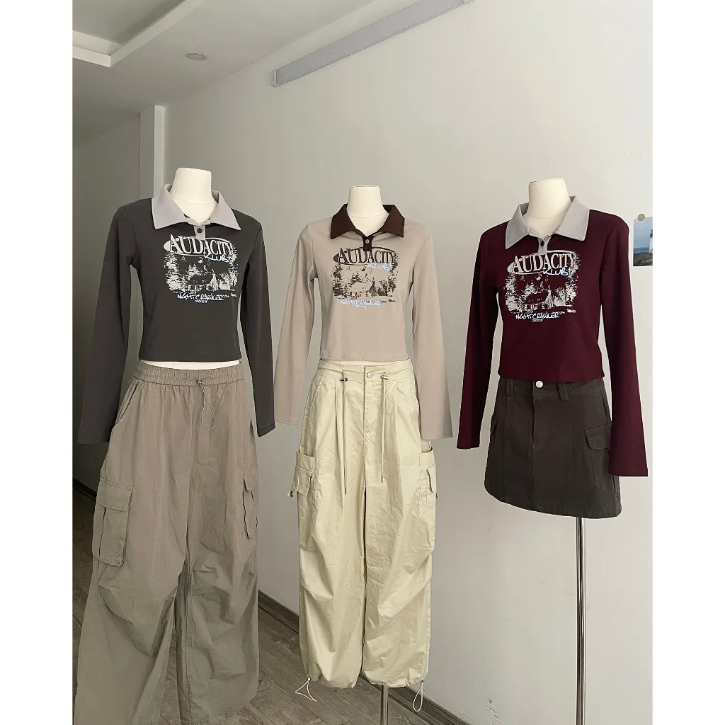 Ảnh Áo croptop dài tay MC21.STUDIOS thun oversize Ulzzang Streetwear Hàn Quốc chất xịn tee form rộng t-shirt pull A3735 1