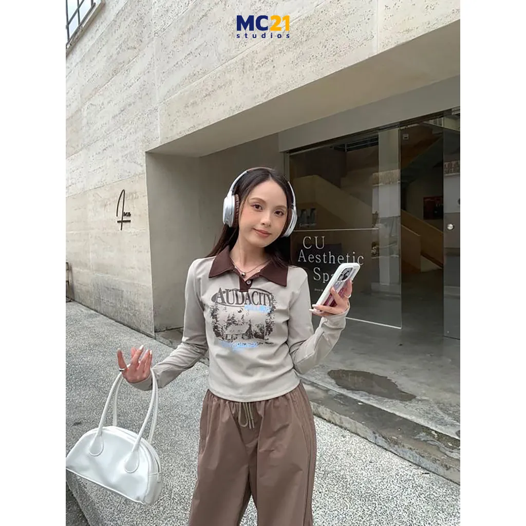 Ảnh Áo croptop dài tay MC21.STUDIOS thun oversize Ulzzang Streetwear Hàn Quốc chất xịn tee form rộng t-shirt pull A3735 2