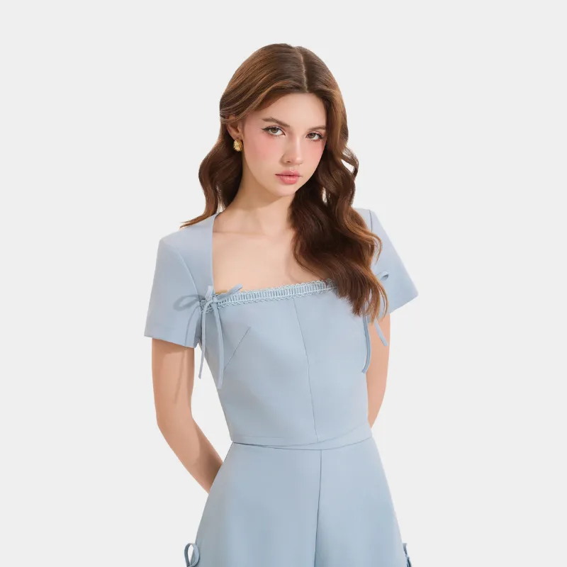 Review Áo Croptop MARC FASHION Cổ Vuông Đính Nơ FASH021125 - Must-Have Thời Trang Nữ
