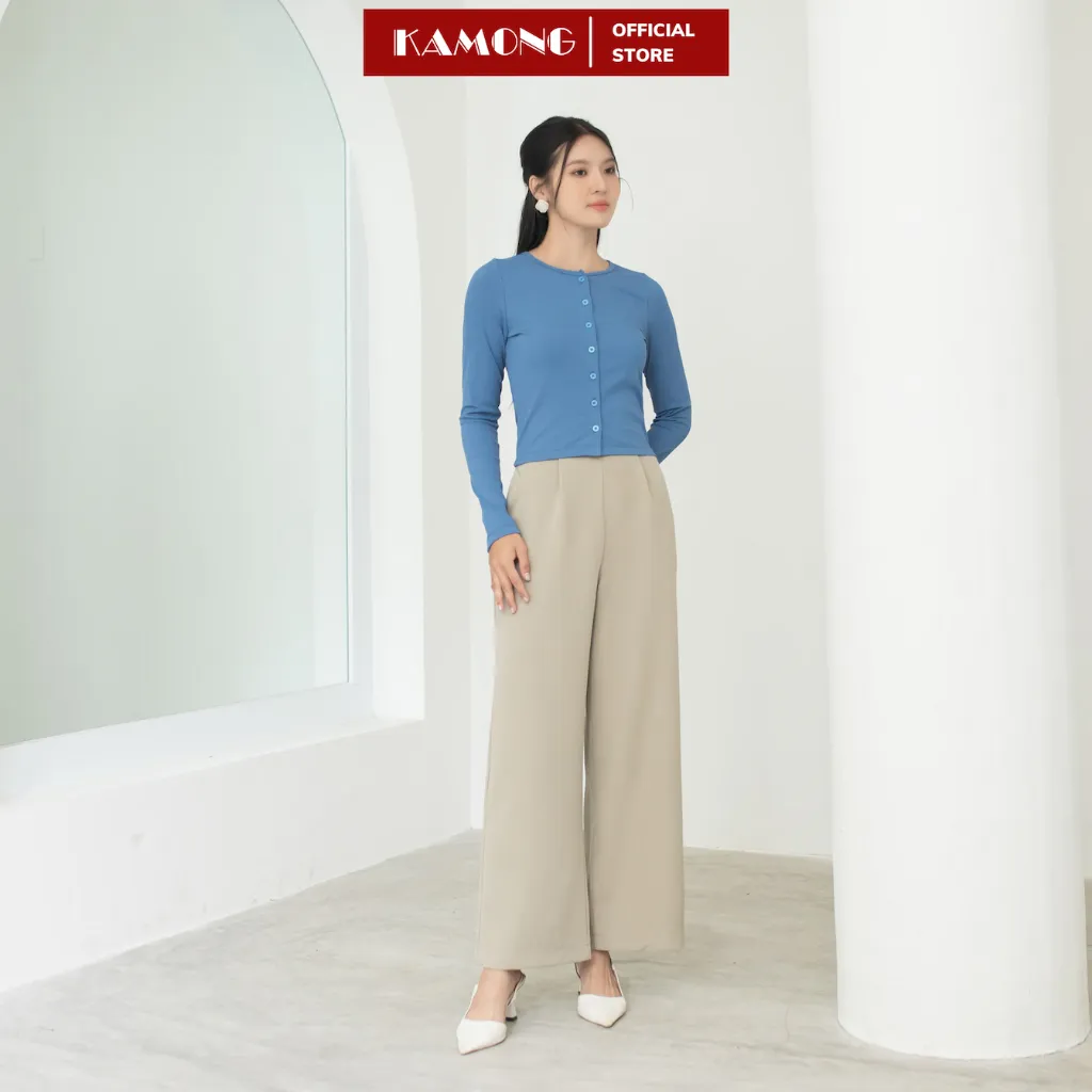 Ảnh Áo croptop nữ tay dài cài nút KAMONG chất liệu thun tăm A149 2
