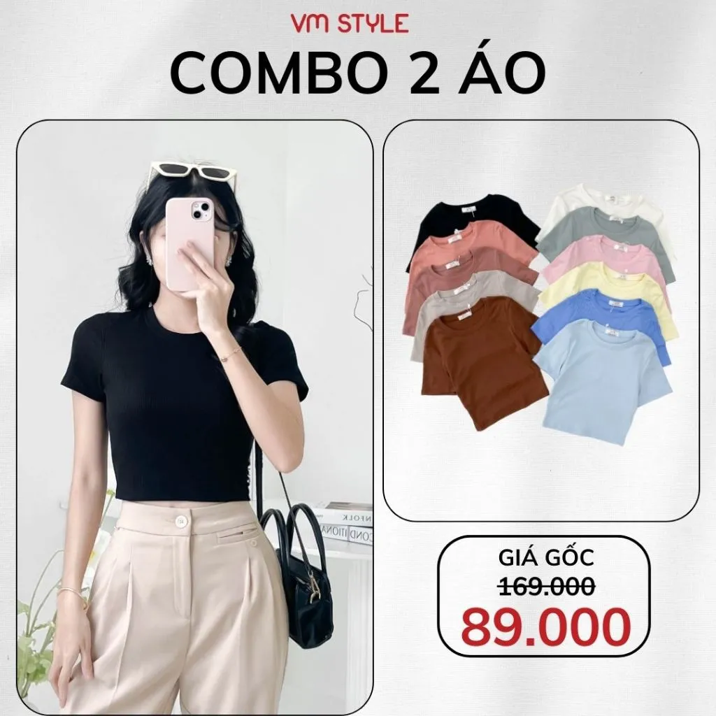 Ảnh Áo croptop trơn nữ VMSTYLE chất thun co giãn ngắn tay nhiều màu sắc dễ phối đồ đi học, đi chơi, đi làm - ATU00028 2