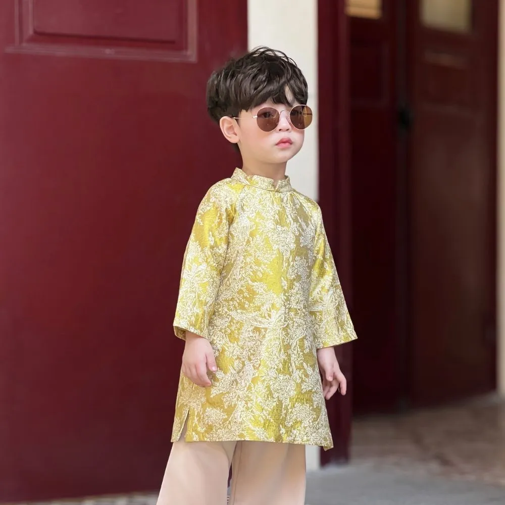 Ảnh Áo Dài Bé Trai Bé Gái Fbaby Thiết Kế Gấm Họa Tiết Cao Cấp Cho Bé Đi Chơi, Lễ Tết Chất Liệu An Toàn Cho Bé 4