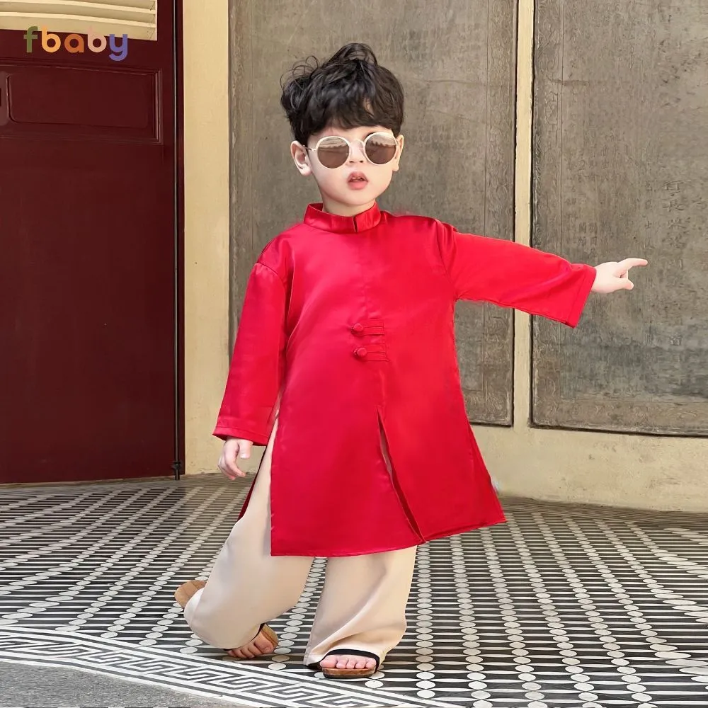 Ảnh Áo Dài Bé Trai Bé Gái Xẻ Tà 2 Khuy Fbaby Mặc Lễ Tết, Đi Chơi Thiết Kế Mềm Mại Cao Cấp An Toàn Cho Bé Small Gift Big Love 2