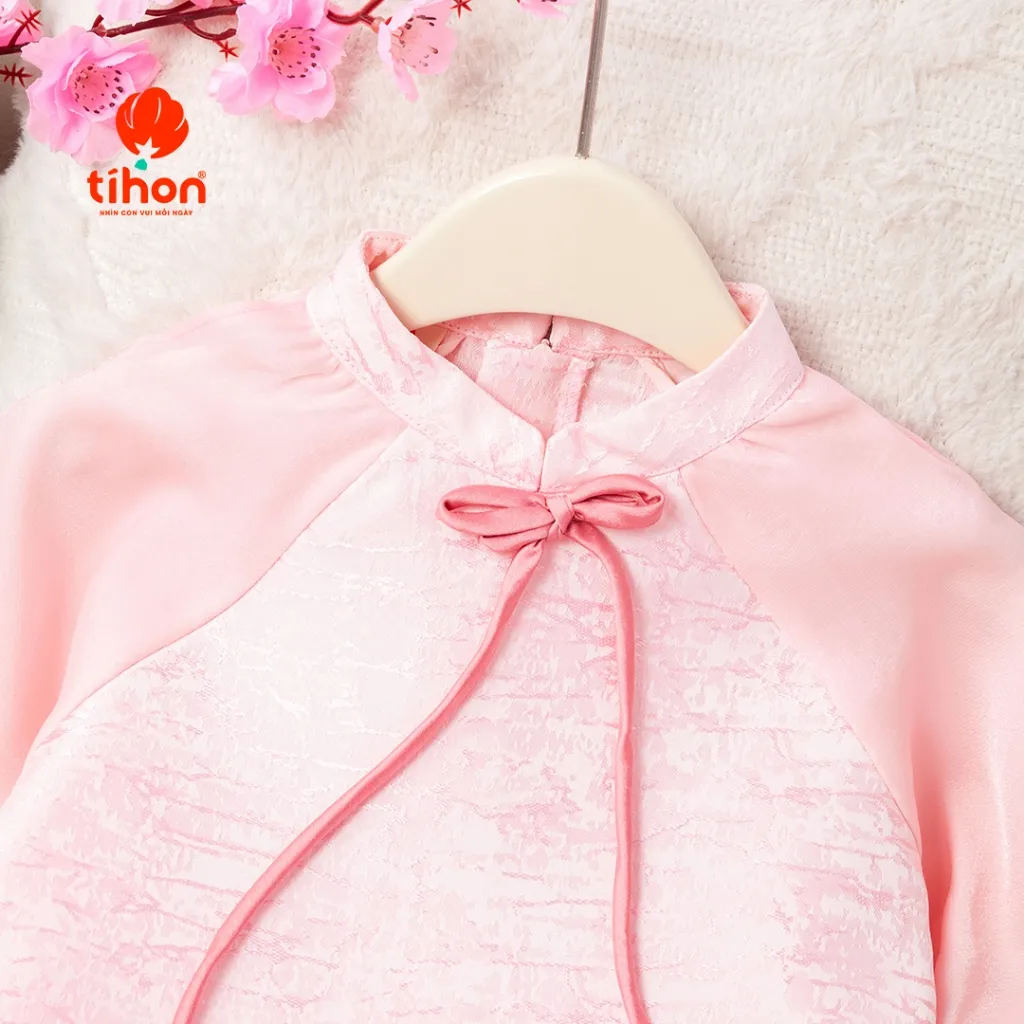 Ảnh Áo dài cho bé gái TIHON cao cấp gấm phối tơ mềm mại đính nơ siêu dễ thương SET0786011 3