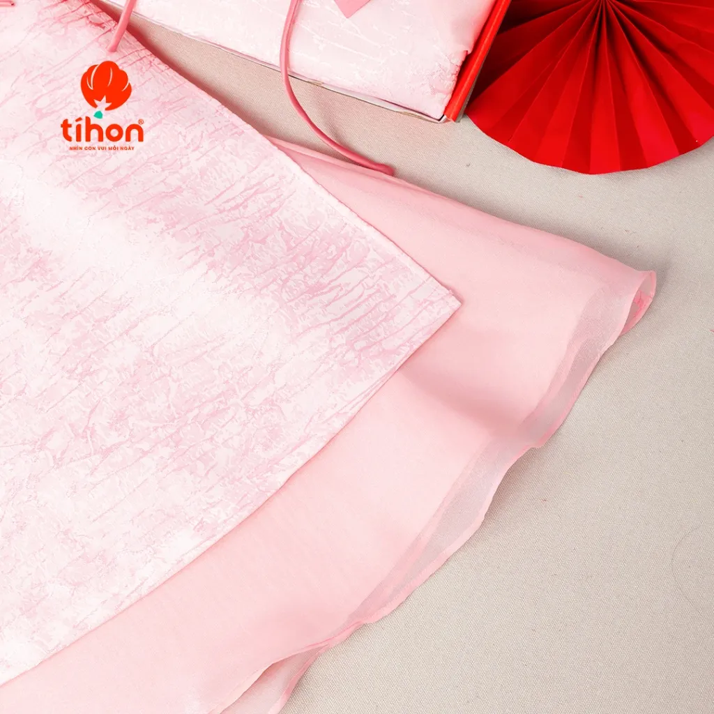 Ảnh Áo dài cho bé gái TIHON cao cấp gấm phối tơ mềm mại đính nơ siêu dễ thương SET0786011 4