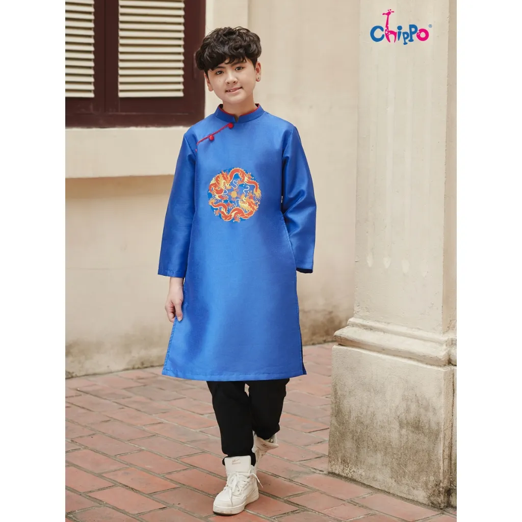 Ảnh Áo dài tết dáng cách tân in hình rồng đón tết Chippo cho bé trai từ 8 đến 16 Tuổi(25-60Kg) AD rồng 2