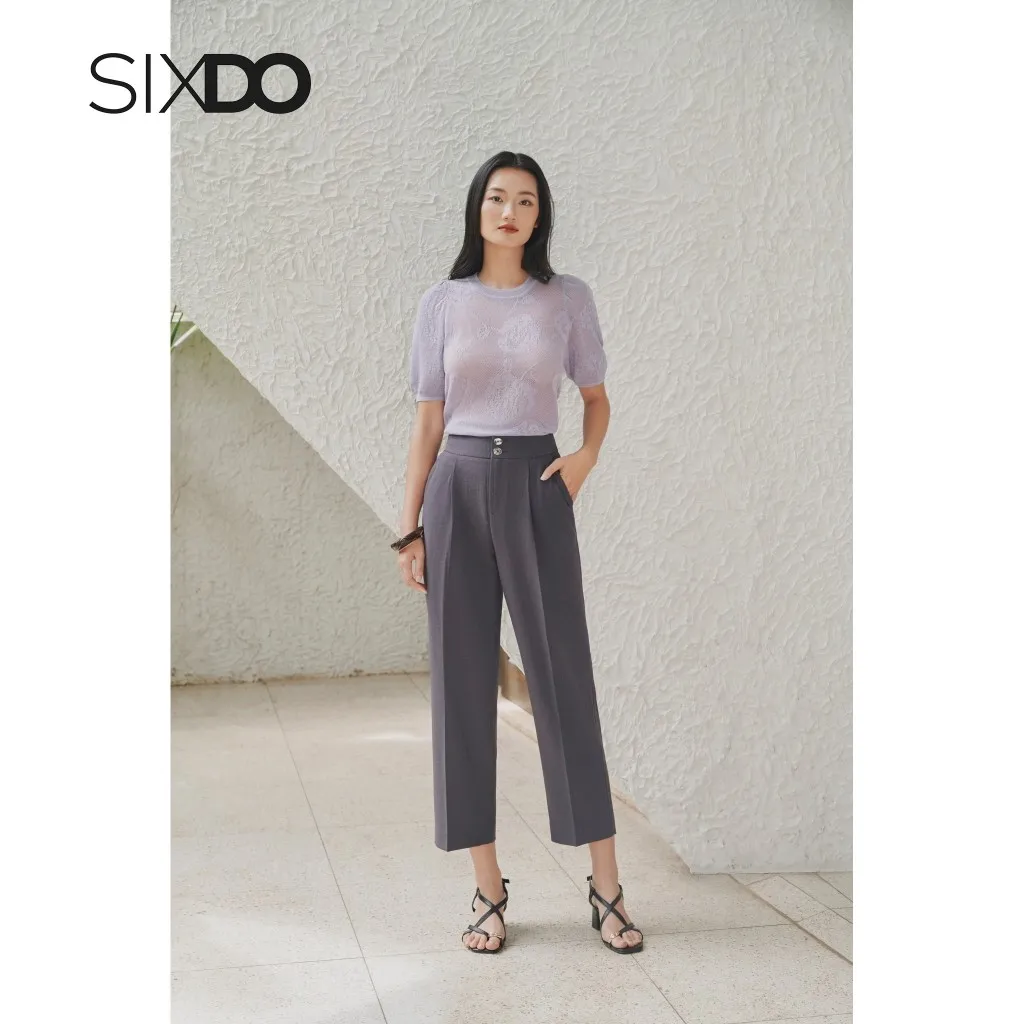 Ảnh Áo dệt kim họa tiết ngắn tay SIXDO (Dark Purple Knit Blouse) 1