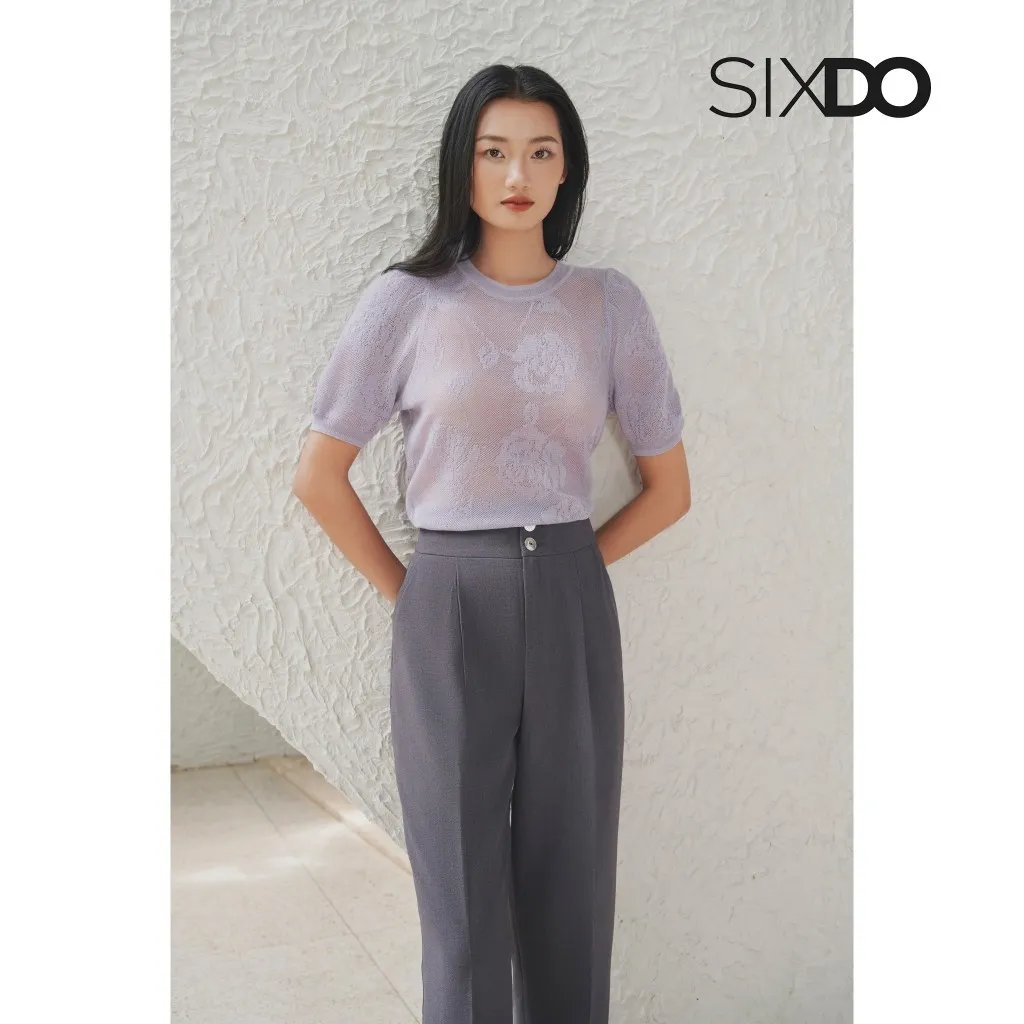 Ảnh Áo dệt kim họa tiết ngắn tay SIXDO (Dark Purple Knit Blouse) 2