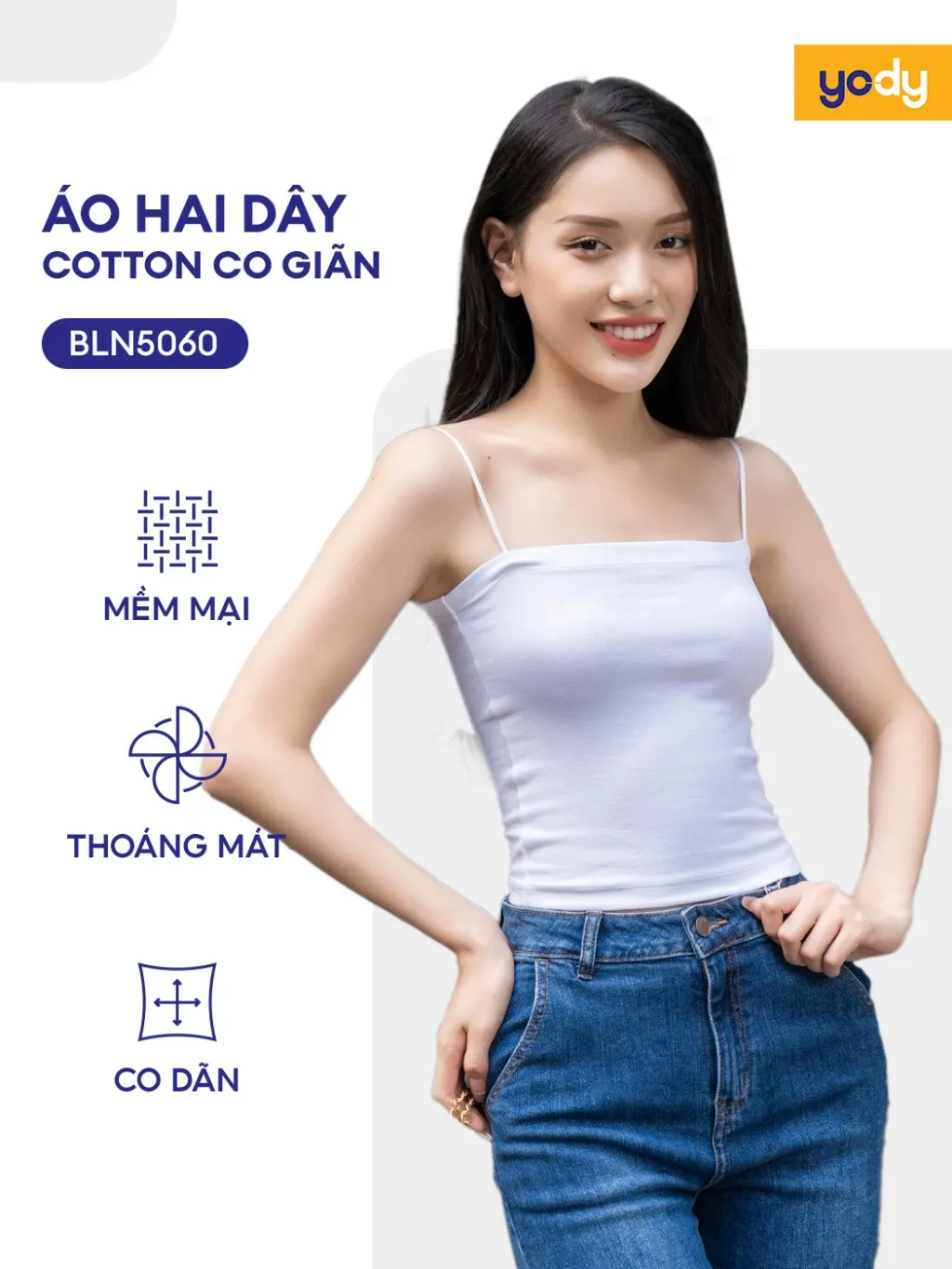 Ảnh Áo hai dây nữ Yody chất liệu thun cotton co giãn mềm mịn BLN5060 1