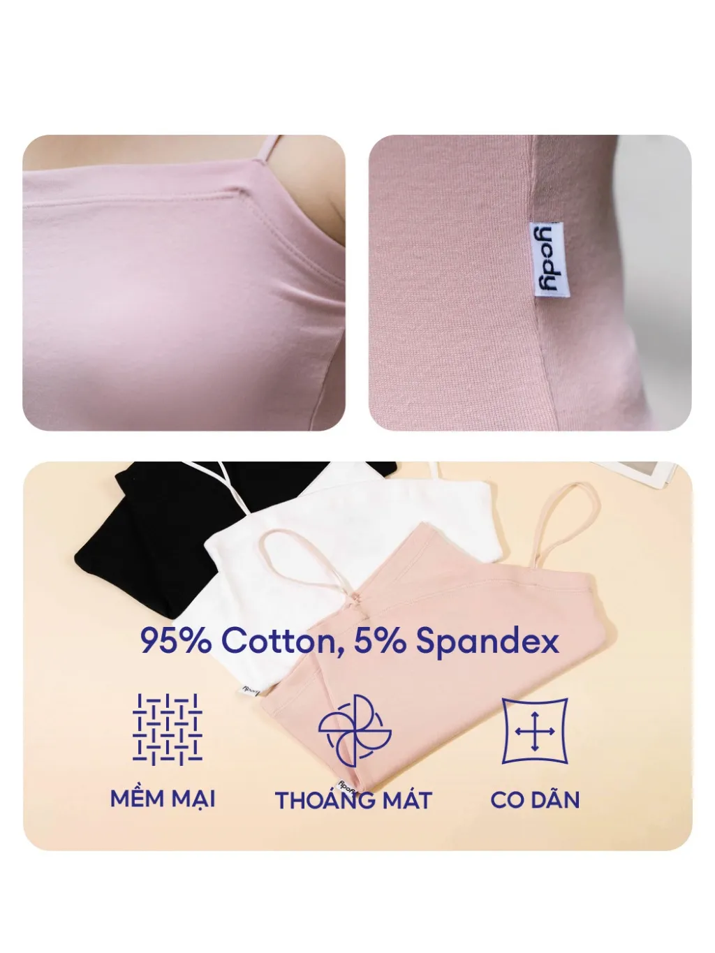 Ảnh Áo hai dây nữ Yody chất liệu thun cotton co giãn mềm mịn BLN5060 2
