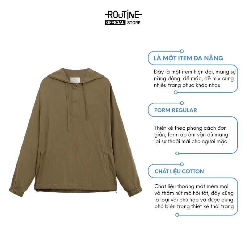 Ảnh Áo Hoodie Nam Tay Dài Có Mũ Texture Trơn Form Regular - Routine 10S23HOD009 2