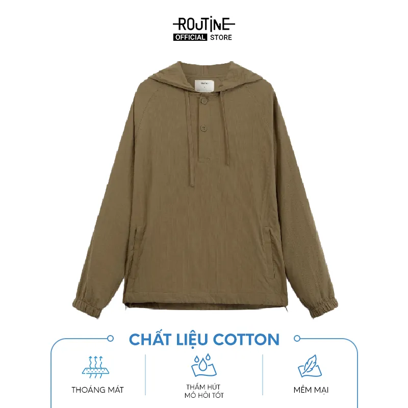 Ảnh Áo Hoodie Nam Tay Dài Có Mũ Texture Trơn Form Regular - Routine 10S23HOD009 3
