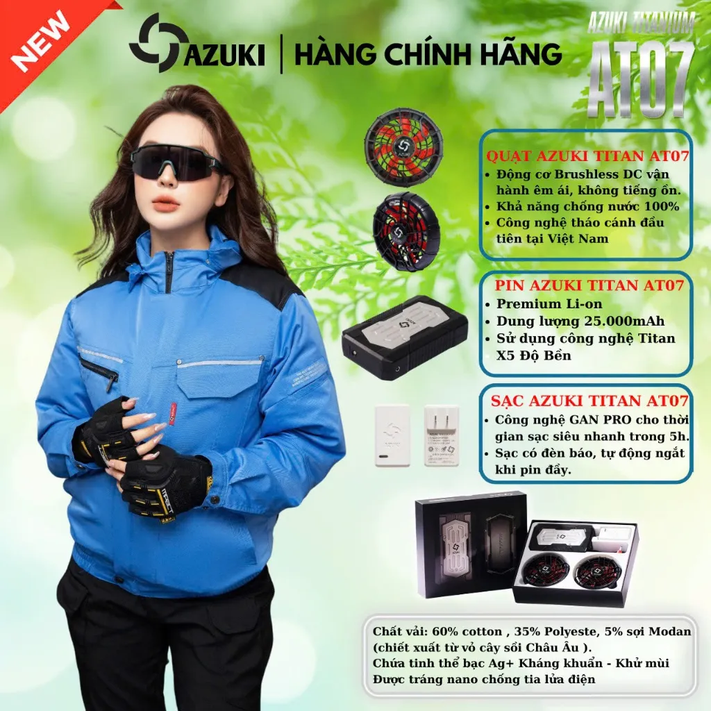 Ảnh Áo Điều Hòa Nữ Nhật Bản AZUKI TITANIUM AT07 VÀ EX9 Pin 25.000-25.500 Mah, Quạt 20v Và 21v Siêu Mạnh ,Êm ái,BH 12T-NIKITO 3