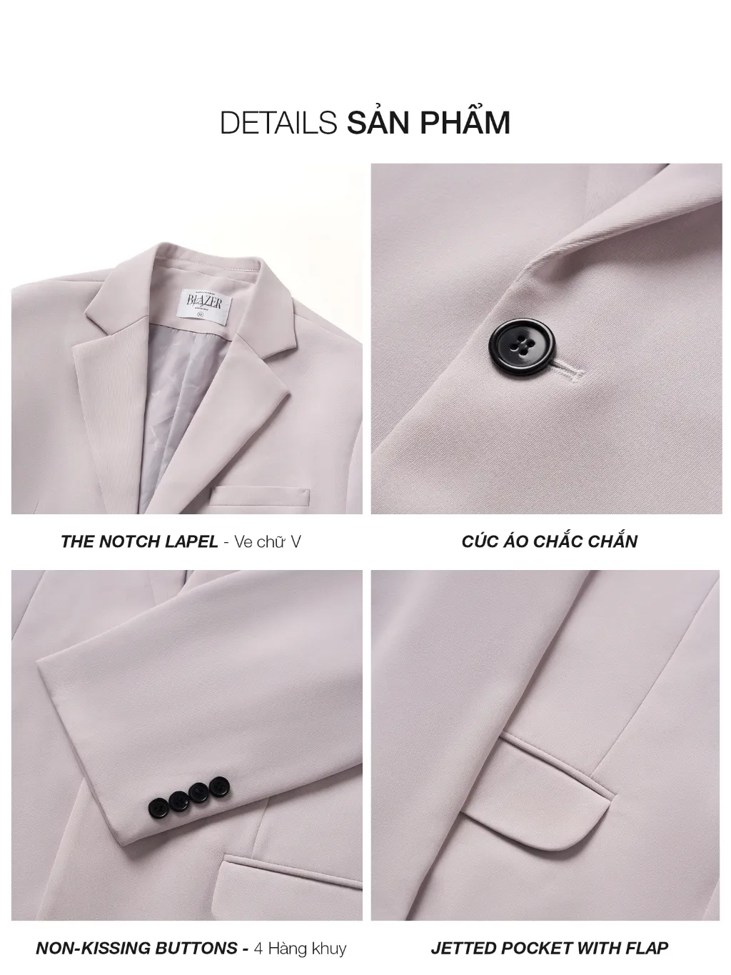Ảnh Áo khoác blazer nam JBAGY Classic 3 lớp dầy dặn, có đệm vai tinh tế phong cách Hàn Quốc JK007 2