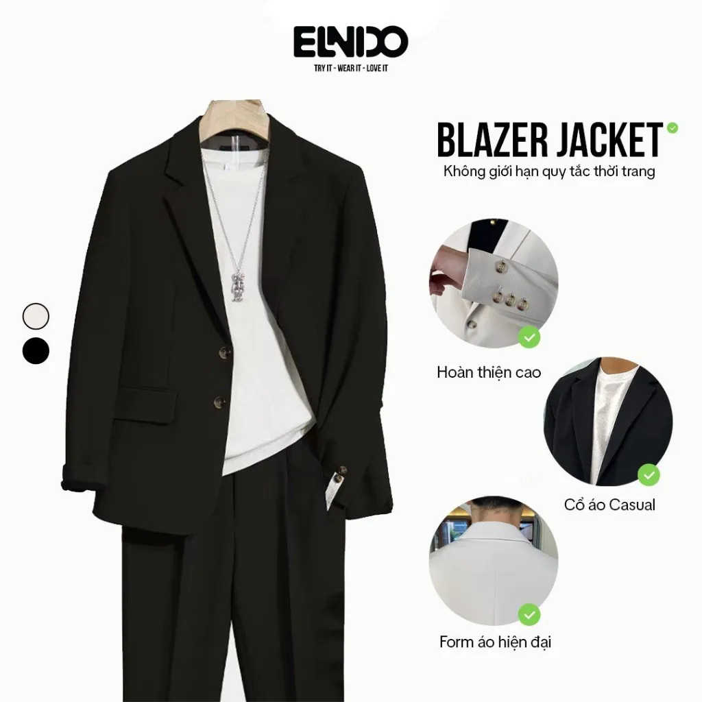 Ảnh Áo khoác blazer nam nữ có đệm vai form rộng hàn quốc thời trang trẻ trung phong cách ELNIDO 2
