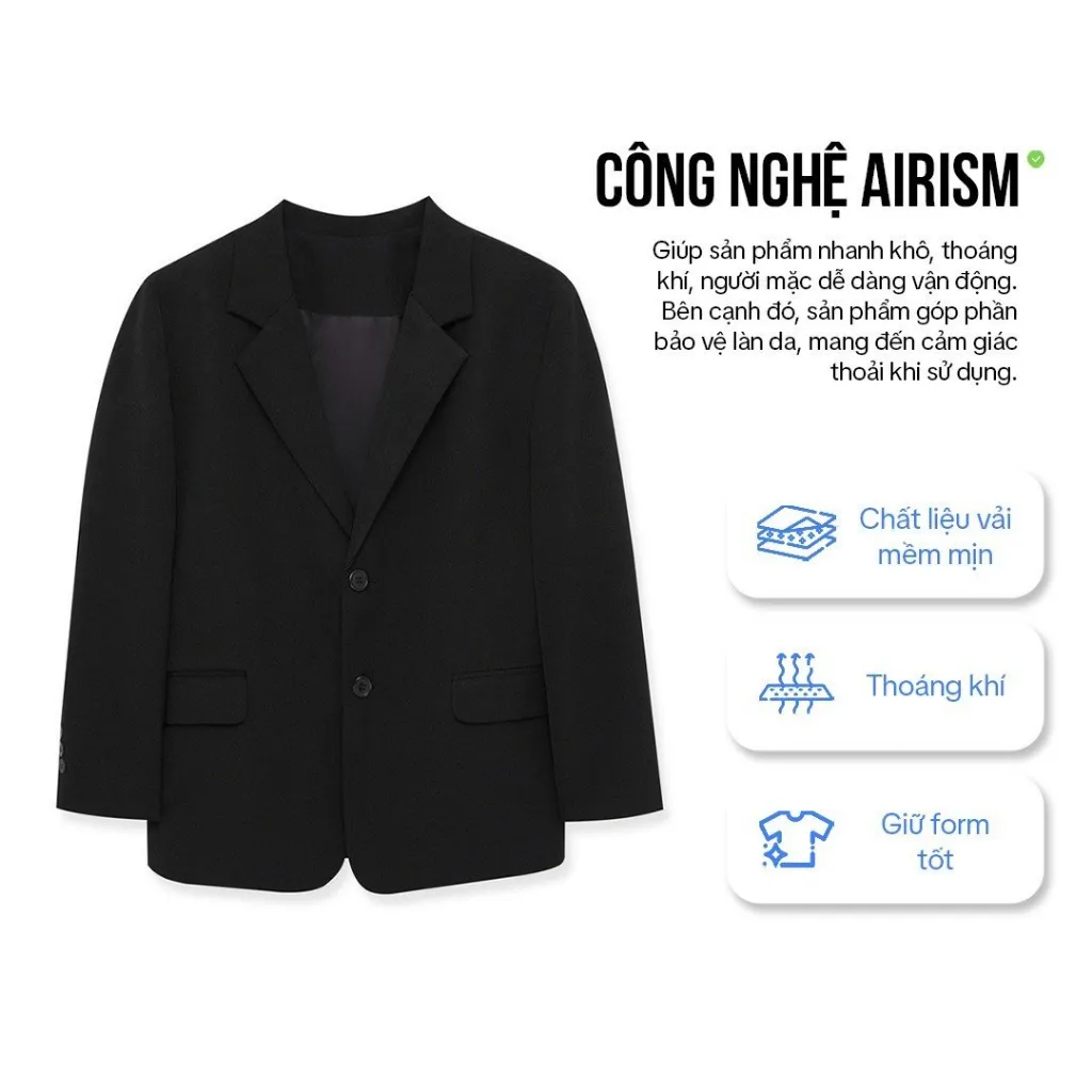 Ảnh Áo khoác blazer nam nữ có đệm vai form rộng hàn quốc thời trang trẻ trung phong cách ELNIDO 3
