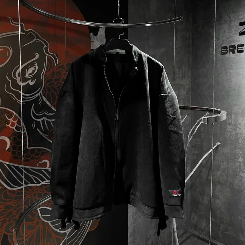 Ảnh Áo khoác bomber da lộn Đen thiết kế Unisex Zune.zx, MASCOT SUEDE JACKET 1
